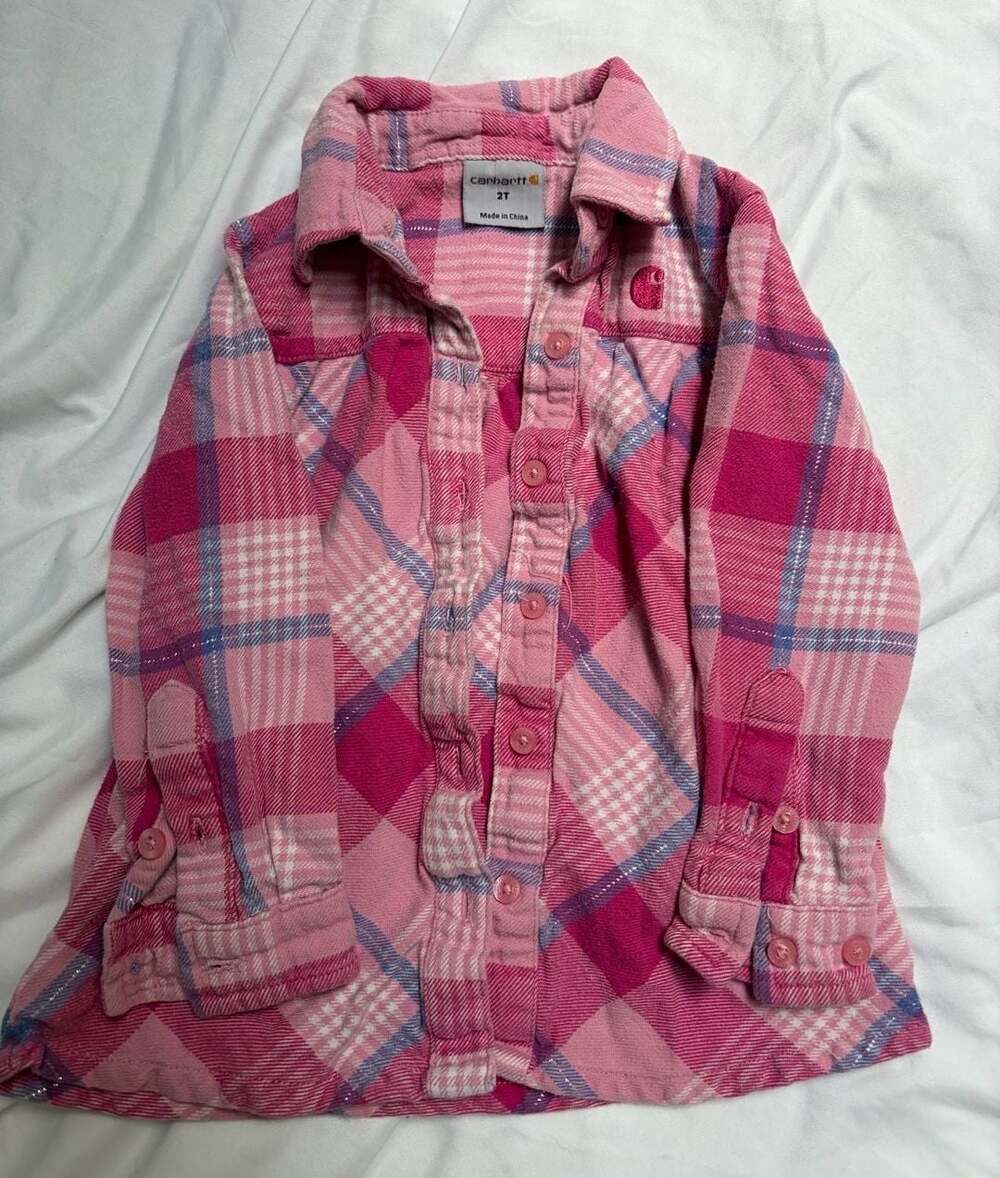 Carhartt Toddler Girls Pink Plaid Long Sleeve Button Down Shirt Size 2T